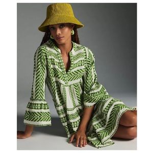 NWT Anthropologie Devotion Twins Embroidered Ella Dress in Dark Green SZ Medium